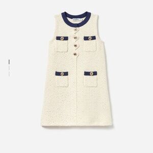 BNWT Self Portrait Kids Girls Beige Sleeveless Dress with Navy Accents